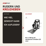 Frage und Antwort zu Titanium Strength Elite Series Rudern und Kreuzheben Combo: Wie viel Gewicht kann ich auflegen?