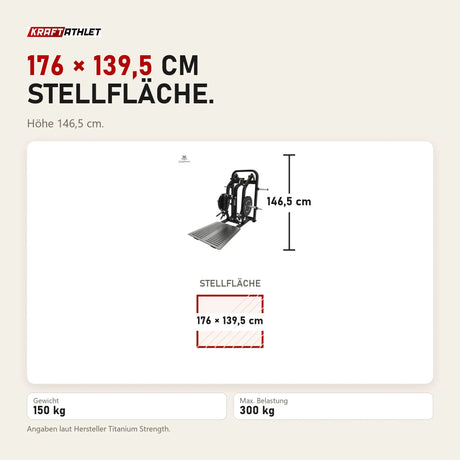 Maßbild Titanium Strength Elite Series Rudern und Kreuzheben Combo: Stellfläche 176 × 139,5 cm, Höhe 146,5 cm