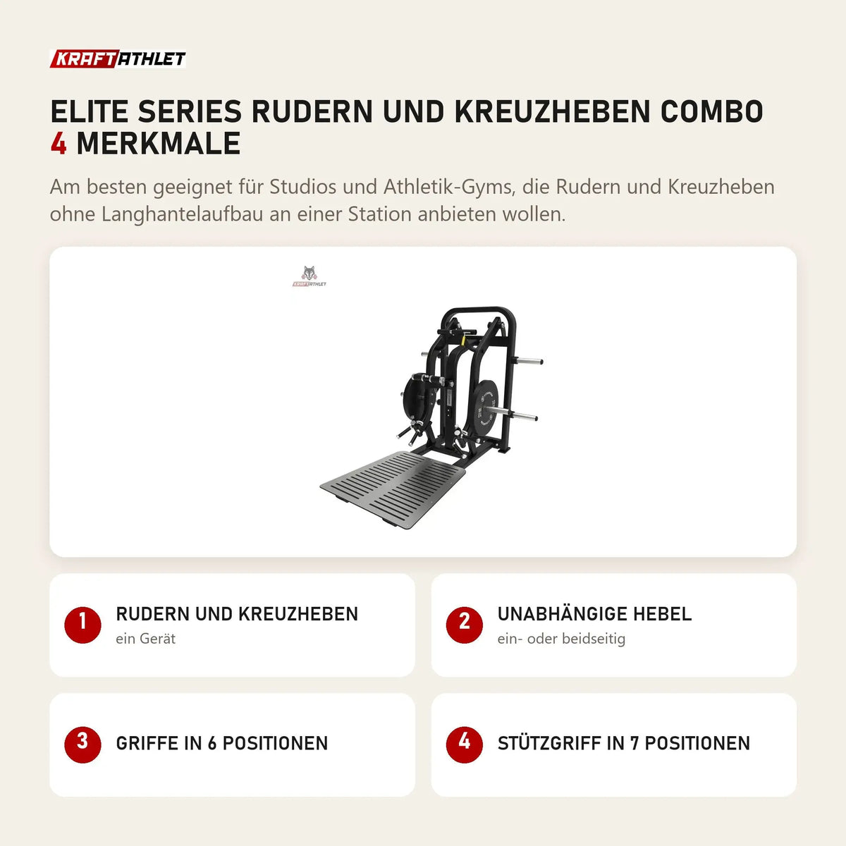 Titanium Strength Elite Series Rudern und Kreuzheben Combo mit 4 Merkmalen: Rudern und Kreuzheben, Unabhängige Hebel, Griffe in 6 Positionen, Stützgriff in 7 Positionen