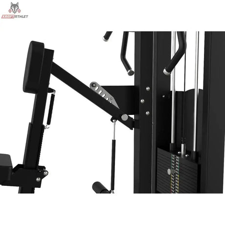 Titanium Strength Elite Series Ruderzugmaschine Seated Row – Detail von Brustpolster, Hebel und Gewichtsstapel