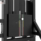 Titanium Strength Elite Series Ruderzugmaschine Low Row – Detail des Gewichtsstapels mit farbiger Skala