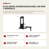 Titanium Strength Elite Series Ruderzugmaschine Low Row mit 4 Merkmalen: Plattenstapel 100 kg, Stapel farbcodiert grün–gelb–rot, Führungsstangen Edelstahl 25 mm, Stahlkabel 7 × 19 nylonummantelt
