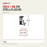 Maßbild Titanium Strength Elite Series Ruderzugmaschine Seated Row: Stellfläche 120,5 × 88 cm, Höhe 170 cm