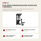 Titanium Strength Elite Series Ruderzugmaschine Seated Row mit 4 Merkmalen: Plattenstapel 100 kg, Kompakte Stellfläche, Stapel farbcodiert grün–gelb–rot, Führungsstangen Edelstahl 25 mm