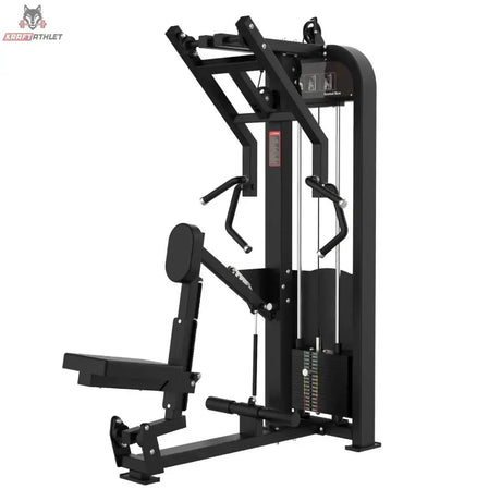 Titanium Strength Elite Series Ruderzugmaschine Seated Row – Schrägansicht von der anderen Seite mit Sitz und Hebelarmen