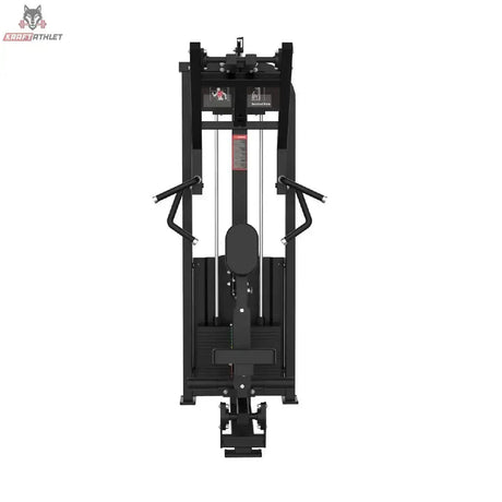 Titanium Strength Elite Series Ruderzugmaschine Seated Row – Frontansicht mit Gewichtsturm, Brustpolster und Hebelarmen