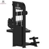 Titanium Strength Elite Series Rückenstreckung – Schrägansicht von hinten mit Gewichtsturm und Fußstütze