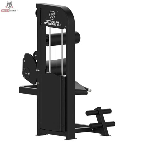 Titanium Strength Elite Series Rückenstreckung – Schrägansicht von hinten mit Gewichtsturm und Fußstütze