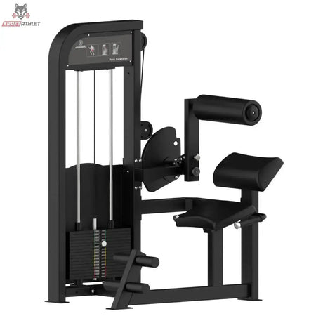 Titanium Strength Elite Series Rückenstreckung – Schrägansicht mit Rückenrolle, Sitz und Gewichtsturm