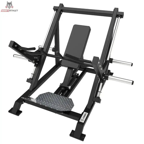 Titanium Strength Elite Series Schräger Linear-Rudertrainer in Schrägansicht ohne Scheiben mit Fußplatte