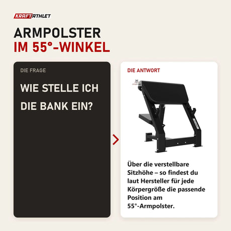 Frage und Antwort zu Titanium Strength Elite Series Scott-Bank Preacher: Wie stelle ich die Bank ein?