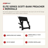 Titanium Strength Elite Series Scott-Bank Preacher mit 4 Merkmalen: Armpolster im 55°-Winkel, Armpolster 42 × 78 cm, Sitz 10° geneigt, Sitzhöhe verstellbar