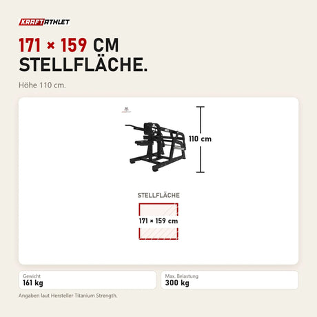 Maßbild Titanium Strength Elite Series Seated Dip Maschine: Stellfläche 171 × 159 cm, Höhe 110 cm