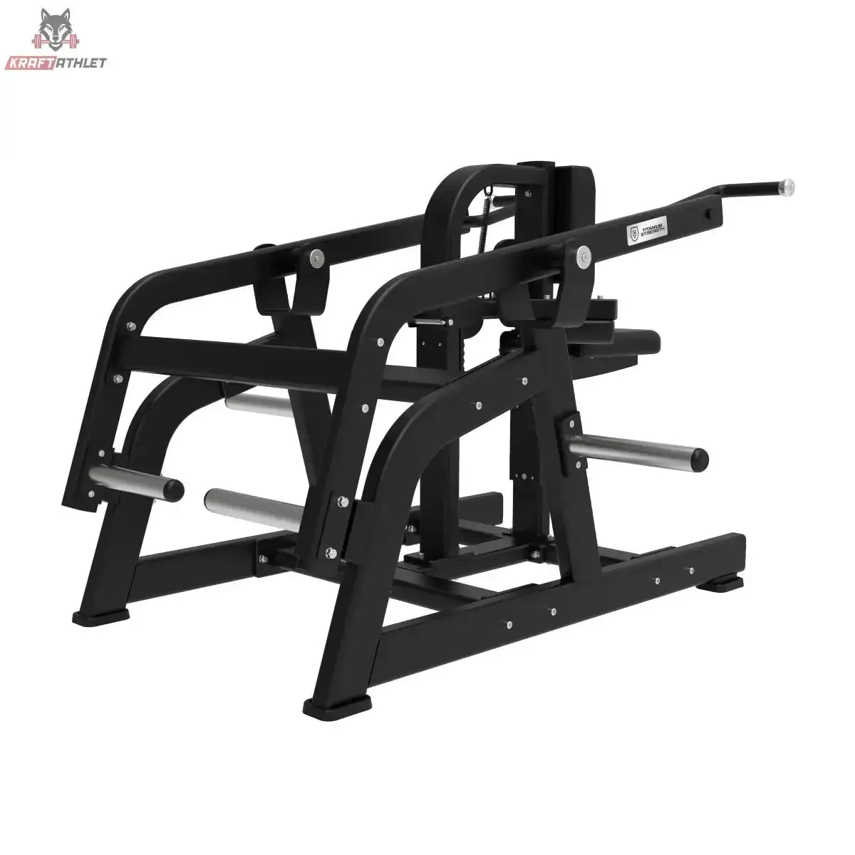 Titanium Strength Elite Series Seated Dip Maschine in Ansicht von hinten mit Rahmenbasis und Hebelarm