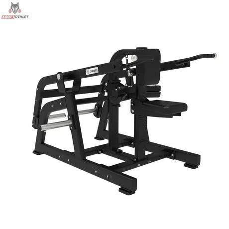 Titanium Strength Elite Series Seated Dip Maschine in Schrägansicht von links mit Scheibenaufnahmen und Griffen
