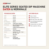 Technische Daten und Merkmale von Titanium Strength Elite Series Seated Dip Maschine als Tabelle