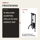 Frage und Antwort zu Titanium Strength Elite Series Seilzugstation: In welchen Schritten stelle ich das Gewicht ein?
