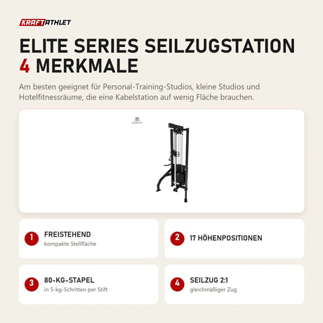 Titanium Strength Elite Series Seilzugstation mit 4 Merkmalen: Freistehend, 17 Höhenpositionen, 80-kg-Stapel, Seilzug 2:1