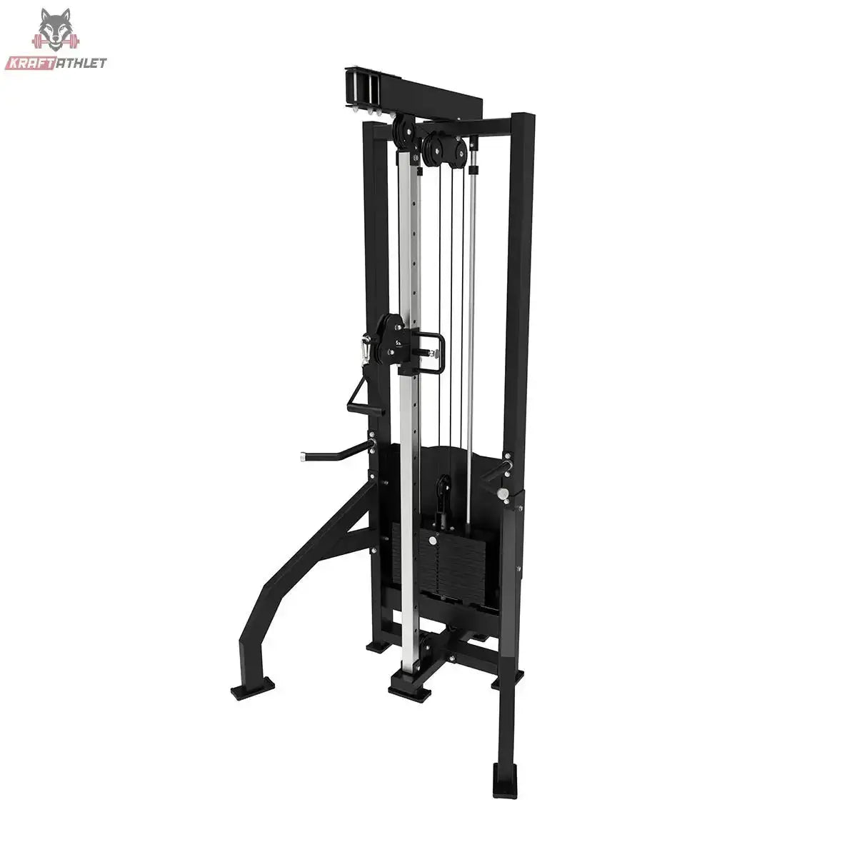 Titanium Strength Elite Series Seilzugstation: Schrägansicht mit Gewichtsblock und Seilzugturm