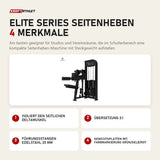 Titanium Strength Elite Series Seitenheben mit 4 Merkmalen: Isoliert den seitlichen Deltamuskel, Übersetzung 2:1, Führungsstangen Edelstahl 25 mm, Gewichtsplatten mit Farbmarkierung Grün/Gelb/Rot