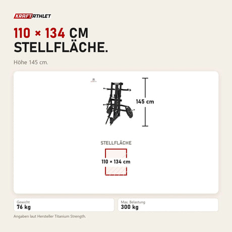Maßbild Titanium Strength Elite Series Seitheben Schulter Maschine: Stellfläche 110 × 134 cm, Höhe 145 cm