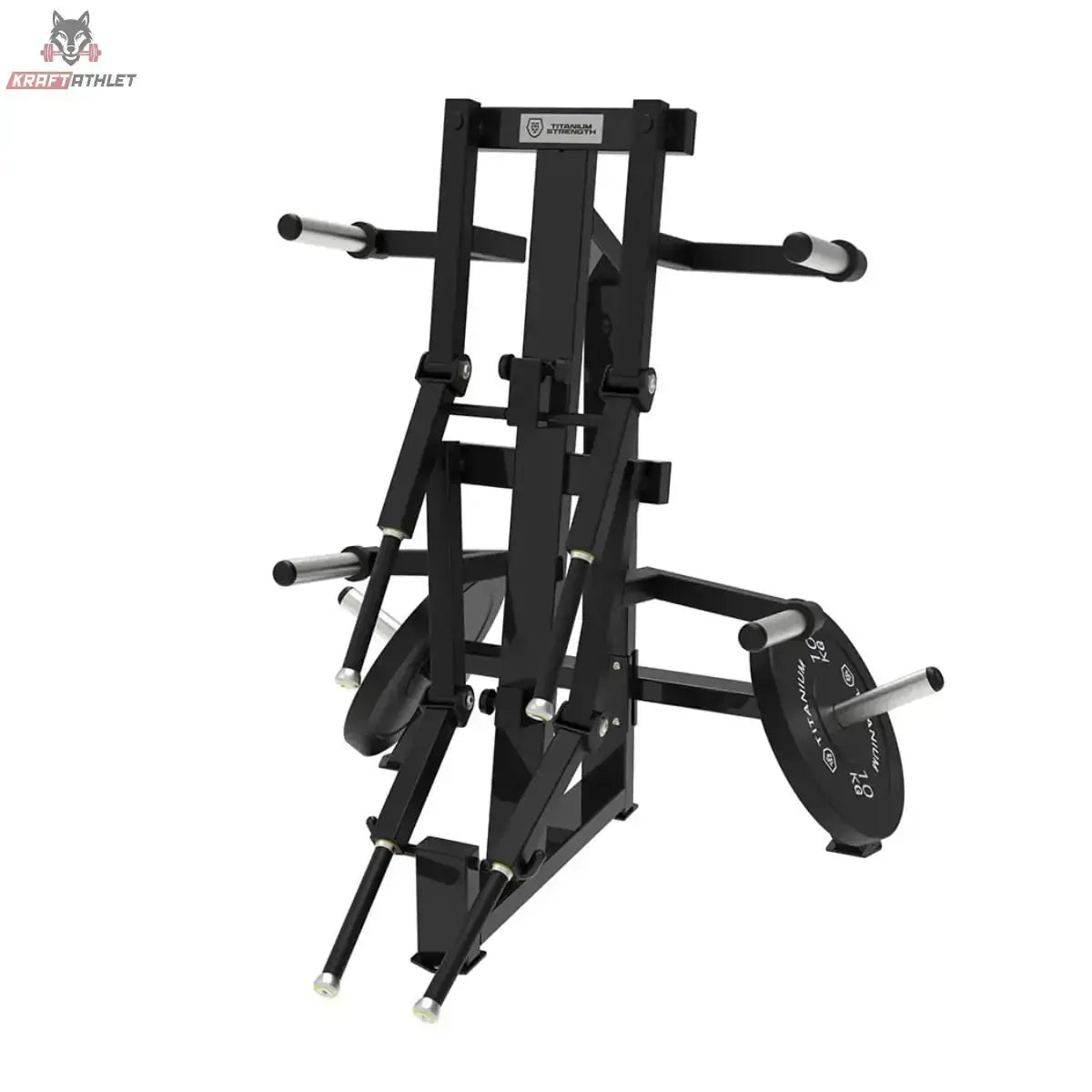 Titanium Strength Elite Series Seitheben Schulter Maschine: Schrägansicht mit aufgelegter Hantelscheibe