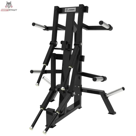Titanium Strength Elite Series Seitheben Schulter Maschine: Schrägansicht von der Seite mit Hebelarmen und Scheibenhaltern