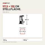 Maßbild Titanium Strength Elite Series Selektorisierte Pec Fly und Rear Delt: Stellfläche 117,5 × 130 cm, Höhe 208 cm