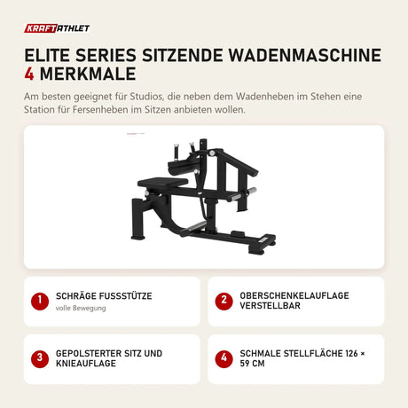 Titanium Strength Elite Series Sitzende Wadenmaschine mit 4 Merkmalen: Schräge Fußstütze, Oberschenkelauflage verstellbar, Gepolsterter Sitz und Knieauflage, Schmale Stellfläche 126 × 59 cm