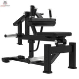 Titanium Strength Elite Series Sitzende Wadenmaschine: Seitenansicht von links mit Kniepolster und Sitz