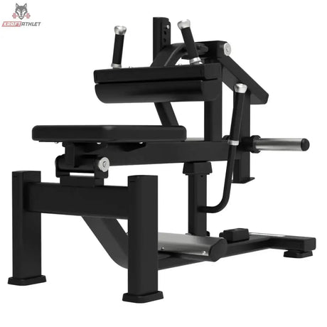 Titanium Strength Elite Series Sitzende Wadenmaschine: Seitenansicht von rechts mit Kniepolster und Sitz