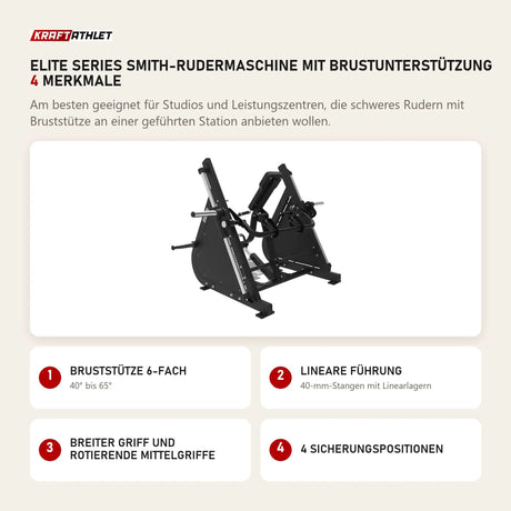 Titanium Strength Elite Series Smith-Rudermaschine mit Brustunterstützung mit 4 Merkmalen: Bruststütze 6-fach, Lineare Führung, Breiter Griff und rotierende Mittelgriffe, 4 Sicherungspositionen