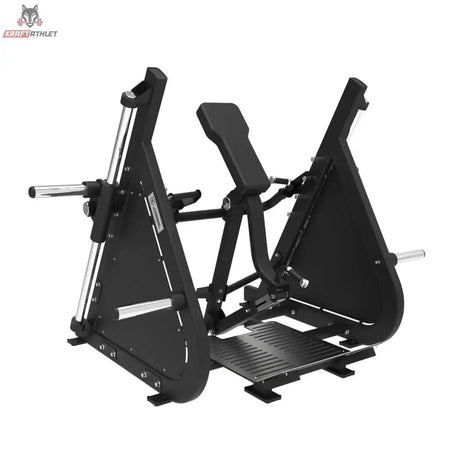 Titanium Strength Elite Series Smith-Rudermaschine mit Brustunterstützung – Schrägansicht von links mit Fußplattform und Brustpolster