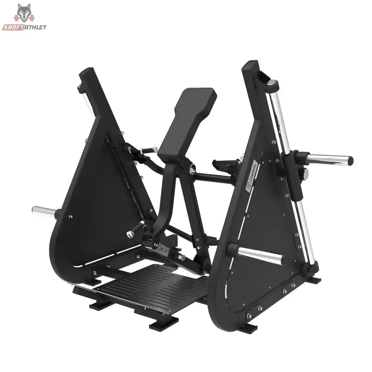 Titanium Strength Elite Series Smith-Rudermaschine mit Brustunterstützung – Schrägansicht von rechts mit Fußplattform und Brustpolster