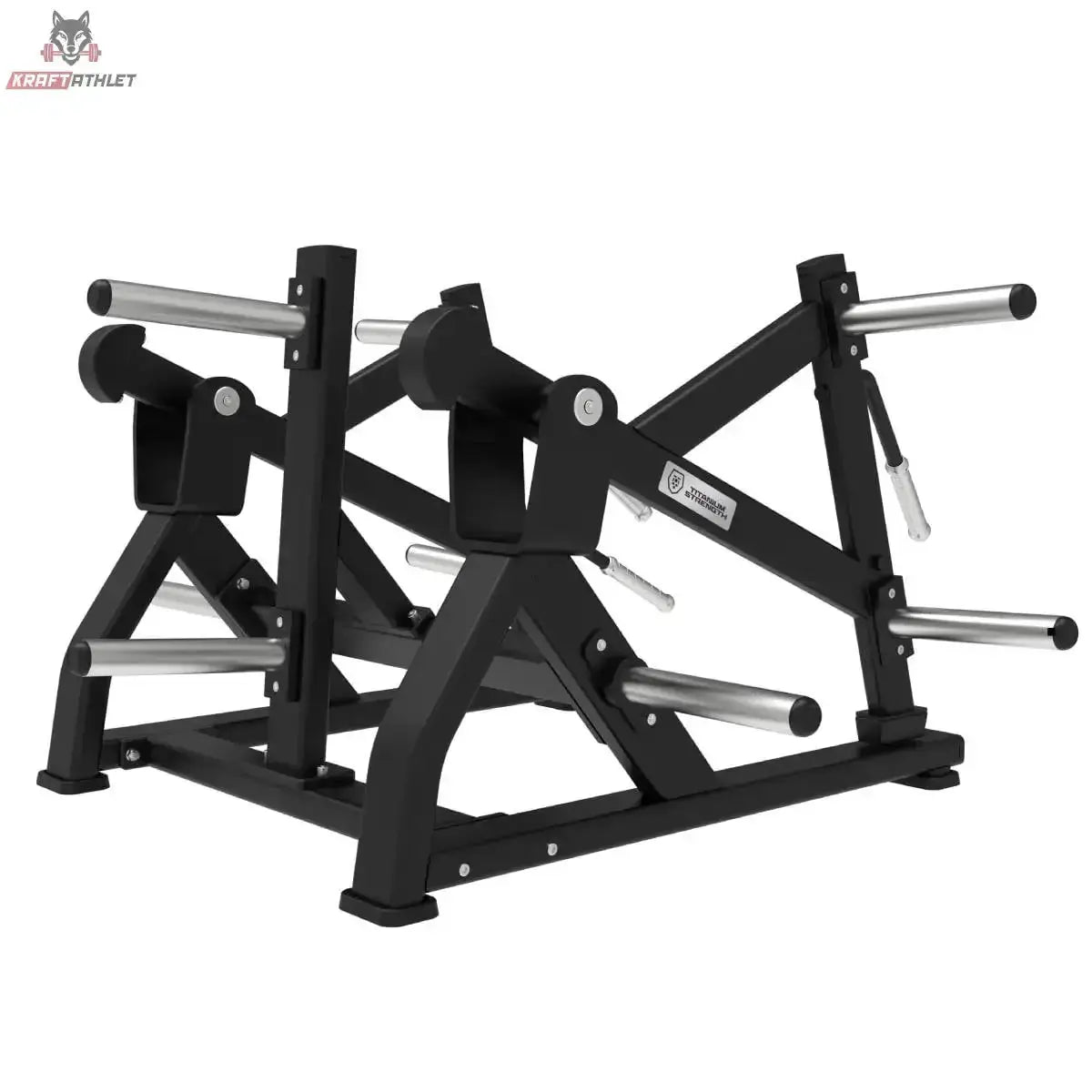 Titanium Strength Elite Series Squat Lunge Maschine – Frontansicht mit Schulterpolstern und Plattform