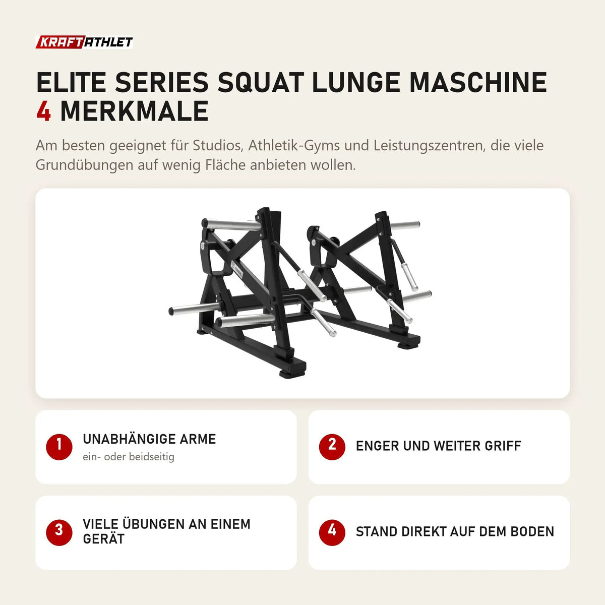 Titanium Strength Elite Series Squat Lunge Maschine mit 4 Merkmalen: Unabhängige Arme, Enger und weiter Griff, Viele Übungen an einem Gerät, Stand direkt auf dem Boden