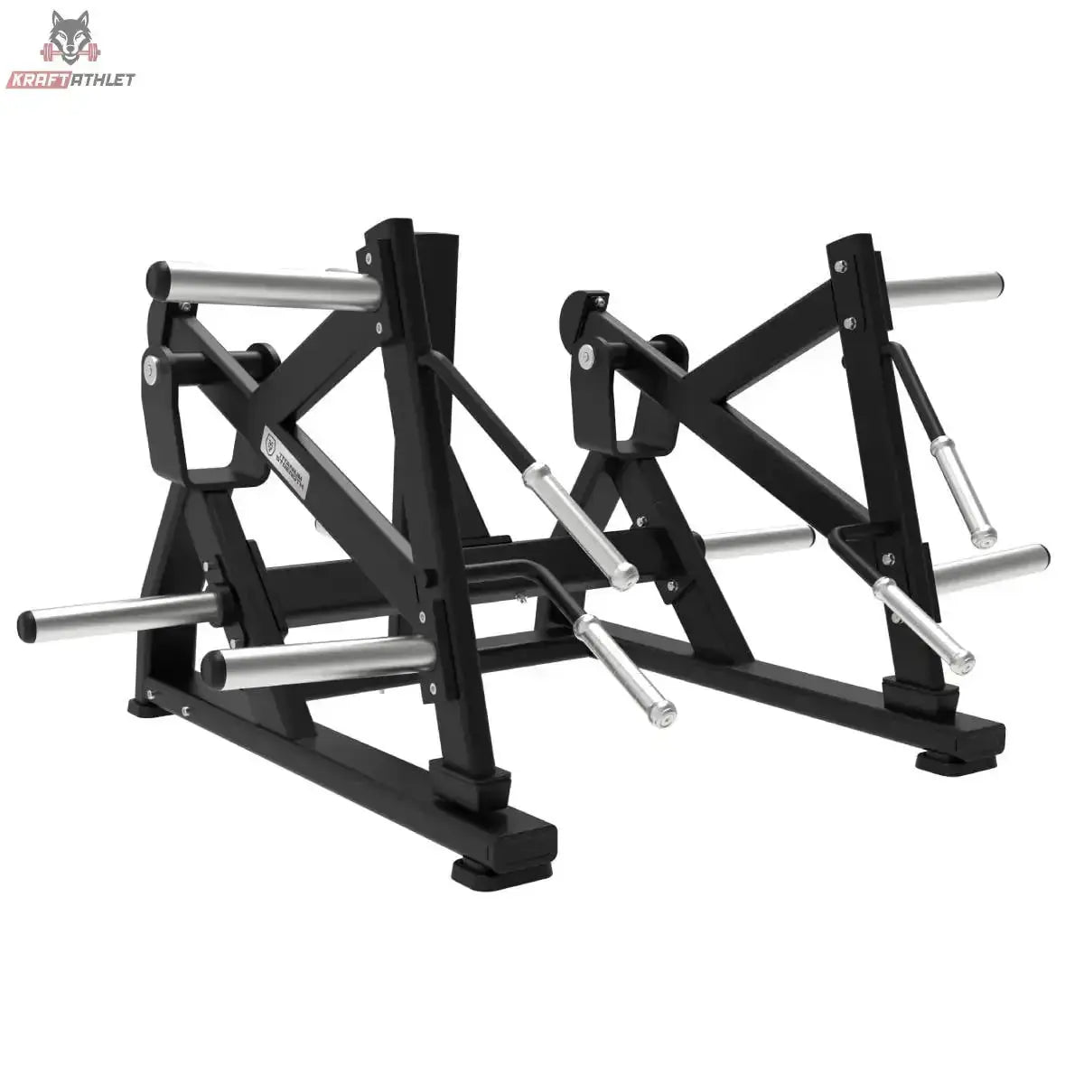 Titanium Strength Elite Series Squat Lunge Maschine – Seitenansicht mit beiden Hebelarmen und Scheibenaufnahmen