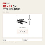 Maßbild Titanium Strength Elite Series Steh-Rudergerät mit T-Stange: Stellfläche 212 × 99 cm, Höhe 50 cm