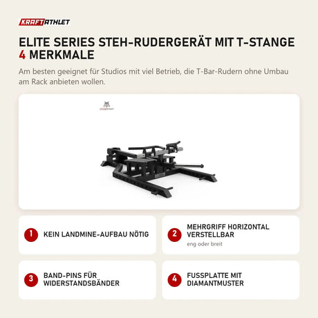 Titanium Strength Elite Series Steh-Rudergerät mit T-Stange mit 4 Merkmalen: Kein Landmine-Aufbau nötig, Mehrgriff horizontal verstellbar, Band-Pins für Widerstandsbänder, Fußplatte mit Diamantmuster