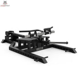 Titanium Strength Elite Series Steh-Rudergerät mit T-Stange: Schrägansicht mit breitem Bodenrahmen und T-Griffen