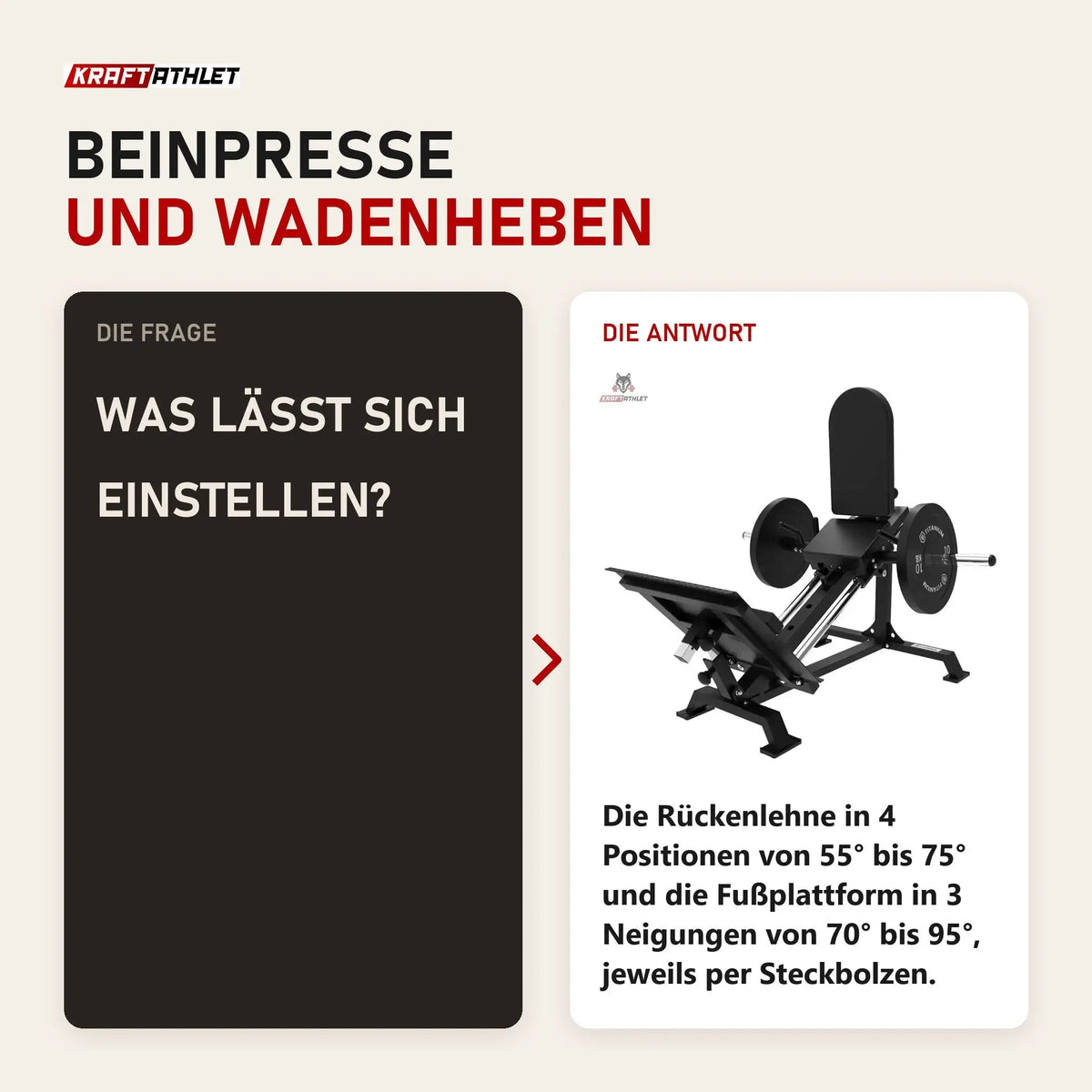Frage und Antwort zu Titanium Strength Elite Series Stehende Beinpresse und Wadenheben 2-in-1: Was lässt sich einstellen?
