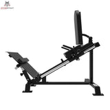 Titanium Strength Elite Series Stehende Beinpresse und Wadenheben 2-in-1 – Seitenansicht mit Rückenpolster, Schlitten und Fußplattform