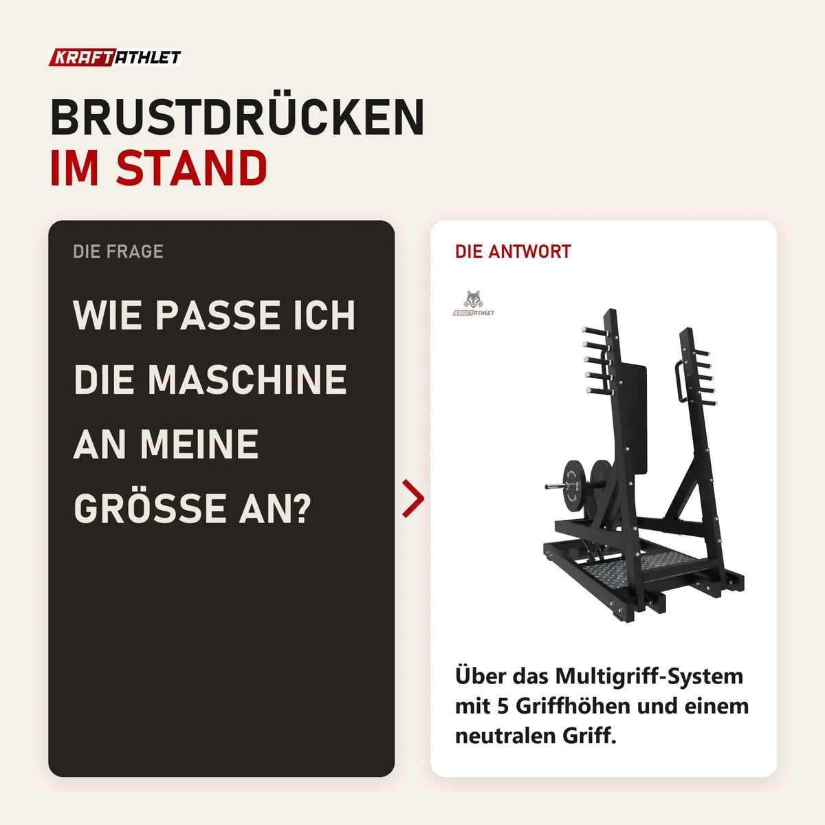 Frage und Antwort zu Titanium Strength Elite Series Stehende Brustpresse mit Hebelarm: Wie passe ich die Maschine an meine Größe an?
