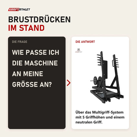 Frage und Antwort zu Titanium Strength Elite Series Stehende Brustpresse mit Hebelarm: Wie passe ich die Maschine an meine Größe an?