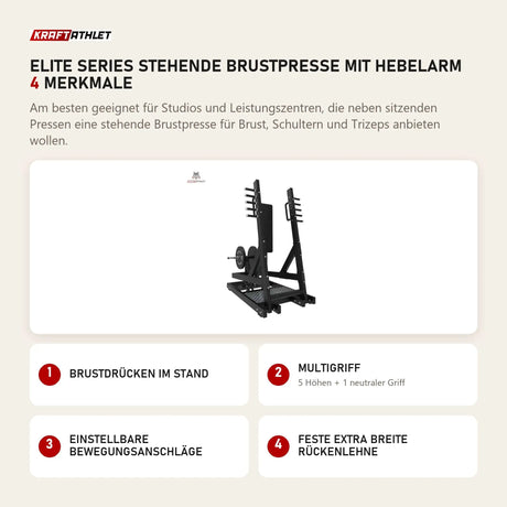 Titanium Strength Elite Series Stehende Brustpresse mit Hebelarm mit 4 Merkmalen: Brustdrücken im Stand, Multigriff, Einstellbare Bewegungsanschläge, Feste extra breite Rückenlehne