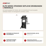 Titanium Strength Elite Series Stehende Seitliche Erhebungen mit 4 Merkmalen: Seitheben im Stehen mit Steckgewicht, Gewichtsstapel 100 kg, Führungsstangen Edelstahl 25 mm, Gewichtsplatten mit Farbmarkierung Grün/Gelb/Rot