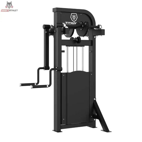 Titanium Strength Elite Series Stehende Seitliche Erhebungen – Schrägansicht von der anderen Seite mit Gewichtsturm