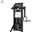 Titanium Strength Elite Series Stehende Seitliche Erhebungen – Schrägansicht mit Armhebeln, Kurbelgriffen und Gewichtsturm