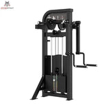 Titanium Strength Elite Series Stehende Seitliche Erhebungen – Schrägansicht mit Armhebeln, Kurbelgriffen und Gewichtsturm