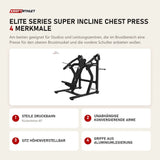 Titanium Strength Elite Series Super Incline Chest Press mit 4 Merkmalen: Steile Druckbahn, Unabhängige konvergierende Arme, Sitz höhenverstellbar, Griffe aus Aluminiumlegierung